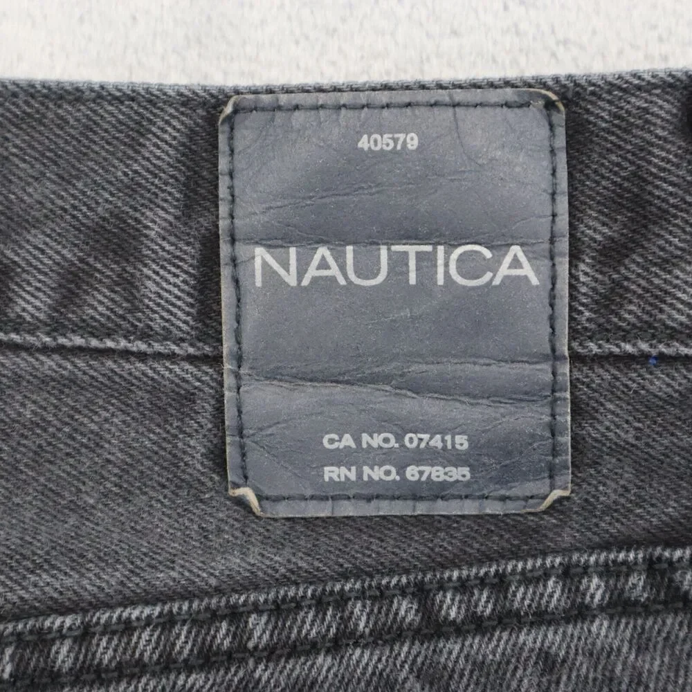 Nautica Pants Mens 34 Black Straight Mid Rise Cotton Pocket Charcoal Denim Jeans